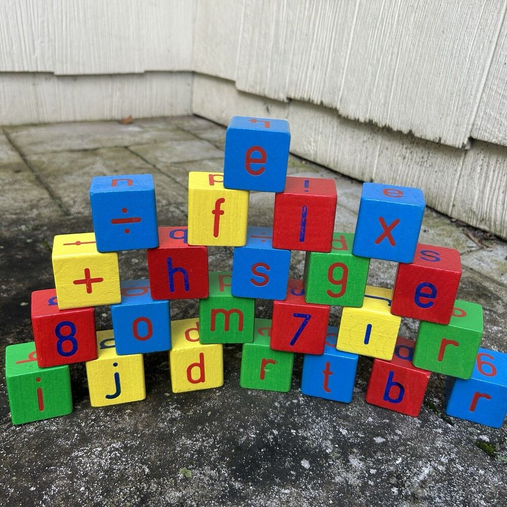 Vintage Heros Germany Wooden Toy Blocks Letters Numbers Math Symbols Set of 23